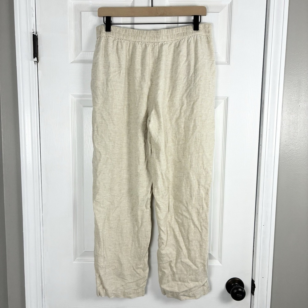 Abercrombie & Fitch Relaxed Straight Leg Linen Pockets Pants Beige Womens Medium - Picture 2 of 5